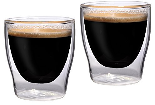 Feelino Tazas de Cafe para Espresso, Juego de 2 Tazas Espresso de Doble Pared 80 ml Diseño Forma Flotante, Taza Cafe, Vasos Cafe Transparente, Taza Cristal de Café Italiano Apto para Lavavajillas