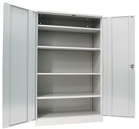 Schrank & Stuhl Werkzeugschrank Obelixxx – Werkstattschrank mit 4 höhenverstellbaren Fachböden, Stahlschrank für Werkzeuge, 195 x 120 x 50 cm (H x B x T), Grau