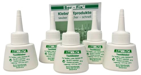 Ber-Fix Textilkleber Set kochfest mit GRATIS 2 Mini Schwämmchen (5 x 40 ml)