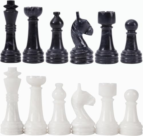 Radicaln Figuras de ajedrez de mármol (White & Black) | Piedra natural, pulida a mano, acabado premium, 32 piezas de juego, venas únicas, diseño atemporal