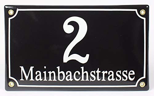 Kombi Emaille Hausnummernschild klein mit Wunschzahl/Text 25x15 cm
