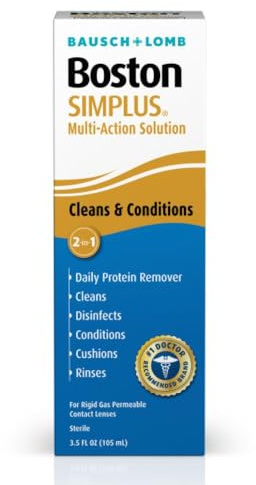 Boston Simplus Multi-Action Solution 3.5 oz – 2-in-1 Cleaner & Conditioner for Rigid Gas Permeable Lenses, Removes Daily Protein, Fast Overnight Soak System