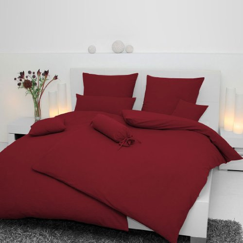 Janine Seersucker Bed Linen Piano 0125, 100% Cotton, dark red, Kissenbezug einzeln 40x80 cm