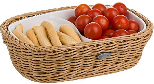 Westmark Porzellanschale rechteckig mit 2 Fächern im Korb beige, PP, Porzellan