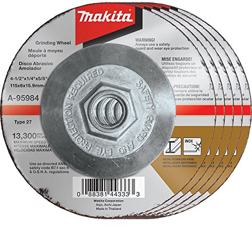 Makita A-95984-5 4-1/2 x 1/4 x 5/8-11 INOX Grinding Wheel, 36 Grit, 5/pk