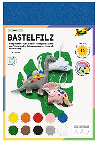 folia 520409 - Bastelfilz, mit feiner Wollqualität, 10 Blatt, 150 g/qm, 20 x 30 cm, sortiert in 10 verschiedenen Farben, klebefleckenfreie Verarbeitung - ideal für vielfältige Bastelarbeiten
