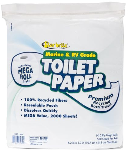 STAR BRITE Toilettenpapier in Marine-/Wohnwagen-Qualität – Schnell Auflösendes Papier – 2-lagig (500/S) – 4er-Pack