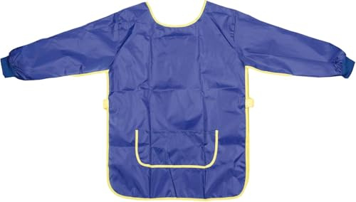 Idena 611183 - Tablier de bricolage pour enfants, taille S pour les 5-6 ans, bleu à manches longues, imperméable, avec élastique à la taille et fermeture à scratch