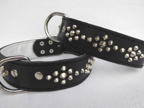 Leder Halsband - Hundehalsband, Nieten Schwarz, Halsumfang 46-57cm, NEU (4.04.783)