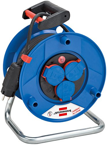 Brennenstuhl 1236606 Kabeltrommel 50m Garant ST Schuko-Stecker, Schukostecker und 3 Schuko-Steckdosen mit selbstschließenden Deckeln (IP 44)