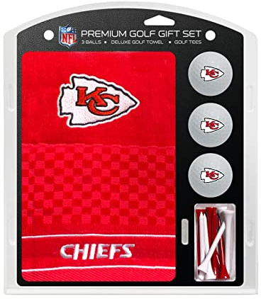Team Golf NFL Kansas City Chiefs Besticktes Golf-Handtuch, 3 Golfbälle und Golf-Teeset, Geschenk-Set, Besticktes Golf-Handtuch, 3 Golfbälle und 14 Golf-Tees 6,5 cm Verordnung, dreifach gefaltetes