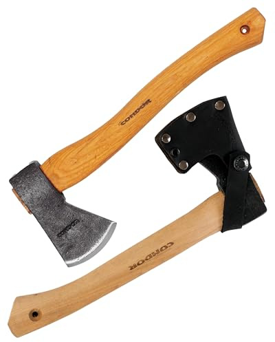 Condor Tool & Knife Greenland Hatchet | Solid Hatchet Axe with Handcrafted Welted Leather Sheath | 1060 High Carbon Steel Throwing Axe with a Burnt American Hickory Handle | 5.9in Blade | 32.1oz