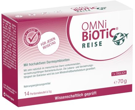 OMNi BiOTiC Reise | 14 Portionen (70g) | 10 Bakterienstämme | 5 Mrd. Keime pro Tagesdosis | Pulver | Vegan | Glutenfrei | Lactosefrei | Zur täglichen Anwendung