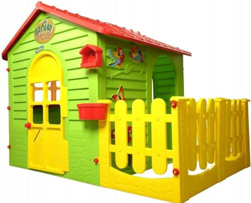 Mochtoys Spielhaus für Kinder - Kinderhaus mit Kleinem Garten, Outdoor Gartenhaus für die Jüngsten mit Terrasse und zu öffnenden Fenstern, Wetterfest, REGT Fantasie und Kreativität an