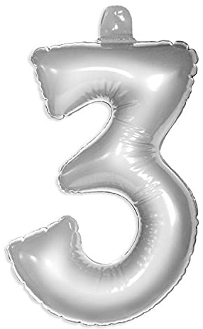 Folat - Inflatable Number 3 - Silver - 36 cm