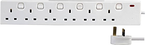PRO ELEC 6 Gang Switched Extension Lead 10m UK Power Strip 13A White | Power and control up to 6 devices individually with switched sockets and an extra-long 10m cable.