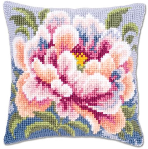 VERVACO Kreuzstich Stickpackungen Kissen Stickerei Set Anfänger Vorgedruckt Kamelien DIY Set Kreativ Set Für Erwachsene Dekoratives Kissen ca. 40 x 40 cm Bastelset Handwerker Haus Dekoration