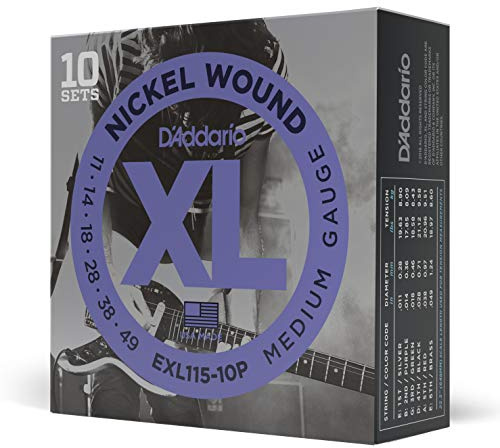D'Addario XL Nickel EXL115-10P Cordes Guitare 11-49, 10 Jeux | Cordes de guitare électrique XL Nickel offrant son brillant, intonation précise, durabilité fiable et confort de jeu.
