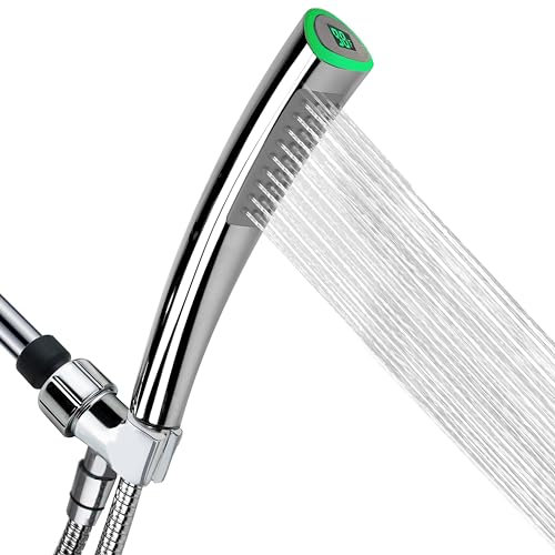 YOO.MEE Cabezales de ducha de mano con termómetro LED, luz alimentada por agua para mostrar Fahrenheit, especial para ducha de piel, ducha de niños y mascotas, accesorios de ducha con manguera de 79