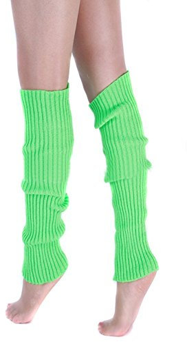 Ewanda store Damen 80er Jahre gerippte Beinstulpen, gestrickte Wolle, gehäkelt, lange Stiefelsocken für Party, Tanz, Sport, Yoga, Zubehör, Grün