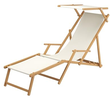 Gartenliege Sonnenliege weiß Liegestuhl Fußteil Sonnendach Deckchair Holz Gartenmöbel 10-303NFS