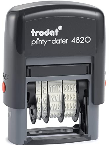 Tampon dateur Trodat Printy 4820 - hauteur des caractères : 4 mm- cassette d'encrage automatique noire rechargeable – taille de l’empreinte 27 x 4 mm – pratique pour dater les documents