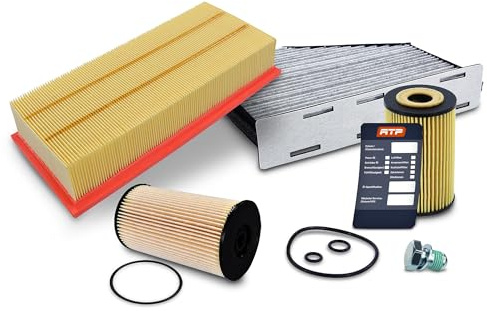 BESTPRICE Kit d'inspection Kit de filtration avec 1x filtre d'habitacle (filtre à pollen) avec charbon actif, 1x filtre à huile, 1x filtre à carburant, 1x bouchon de vidange d'huile