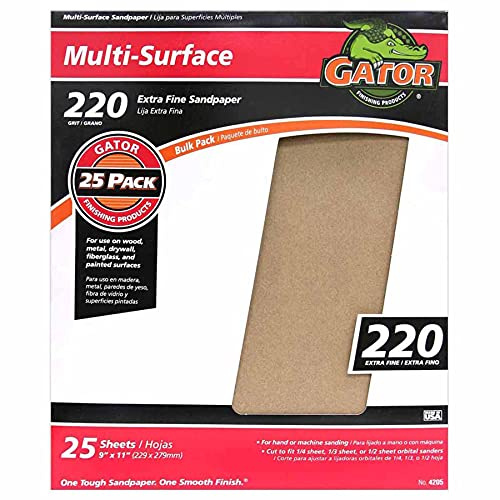 Gator 9 x 11 Multi-Surface Sanding Sheets, 220 Grit, 25 Pack