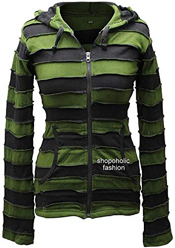 SHOPOHOLIC FASHION kvinnor ränder pixie huva ytterkläder huvtröja, gRÖN, XL