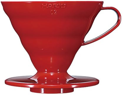 Hario V60 Plastic Coffee Dripper | V-Shaped Cone Coffee Dripper With Heat Retention, Red, Size 02