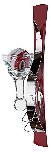 Formano Wandleuchter mit Glaseinsatz zum Einhängen, 1-flammig für 1 Kerze, Höhe ca. 42 cm, weinrot-silber, ohne Kerze