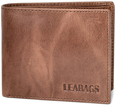 LEABAGS Leder Geldbörse Herren I Echtleder Geldbeutel I RFID Schutz I Querformat I Portmonee mit Münzfach I 11 Kartenfächer I Männer Portemonnaie mit verstärkter Naht I Vintage Cognac