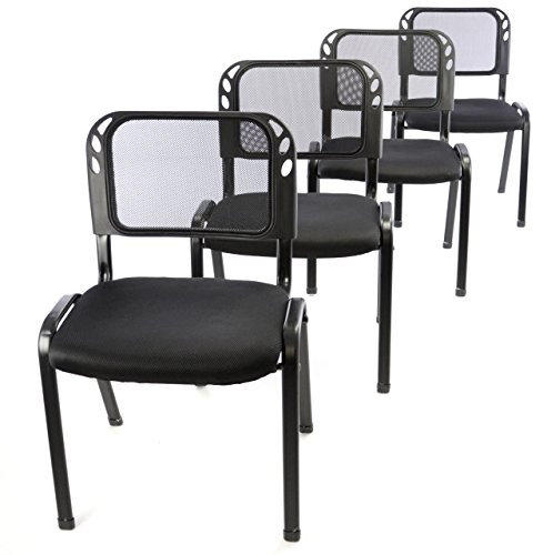 Nexos Trading 4er Set Bürostuhl Konferenzstuhl Besucherstuhl schwarz gepolsterte Sitzfläche stapelbar 52,5 x 45 x 80 cm Stapelstuhl Metallrahmen schwarz