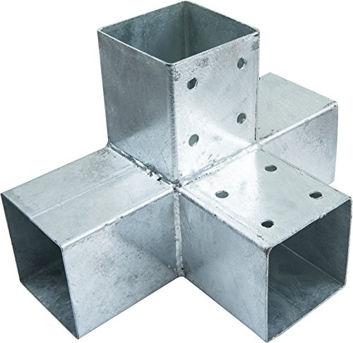 Connex Pfostenverbinder doppelt - 305 x 200 mm 90° - chromfarbig - feuerverzinkt - 4 Hülsen - 1 Stück / Pfostenecke / Holzverbinder / Balkenverbinder / HV4244