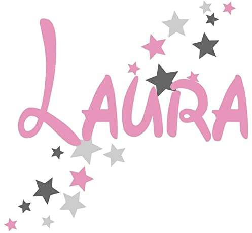 Türaufkleber mit Wunschnamen, 73064-29cm-tricolore-rosa-dunkelgrau-grau, Sterne Mädchenzimmer, Kinderzimmer Mädchen, Wandaufkleber