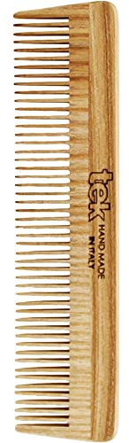 TEK - Peine Púas Espesasde en Madera de Fresno, Hecho a Mano en Italia, para Pelo Corto e Fino - 14 x 3.6 cm