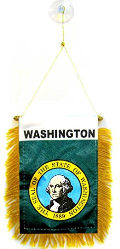 AZ FLAG Bandera de Coche Washington 15x10 cm Poliéster 100D Ventosa