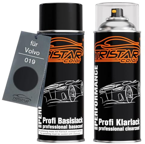 TRISTARcolor Autolack Spraydosen Set für Volvo 019 Black Stone Basislack Klarlack Sprühdose 400ml