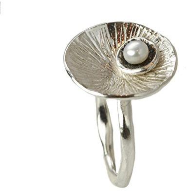 Tiljon Ausgefallener Perlen-Ring aus 925er Silber in Muschelform Größen 58 (18.5)