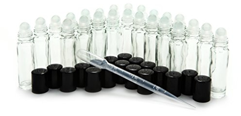 Vivaplex 24, Clear, 10 ml Glass Roll on Perfume Bottles with 3 ml Dropper