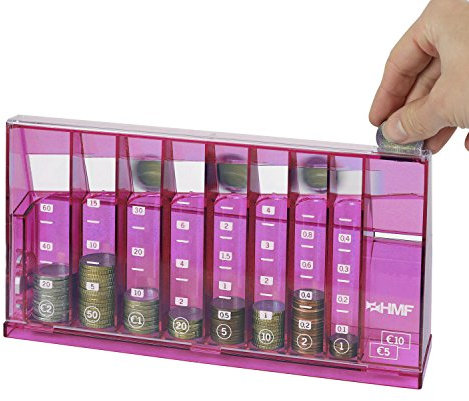 HMF 4710-15 Münzsortierer Euro Spardose 24,0 x 5,0 x 12,0 cm, pink