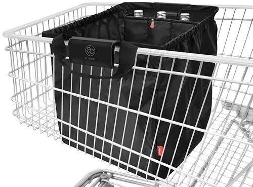 achilles Einkaufswagentasche faltbar mit Kühlfach und Flaschenfächer, Einkaufstasche für alle gängigen Einkaufswagen, Tasche zum Einhängen, Schwarz, 54x35x39 cm