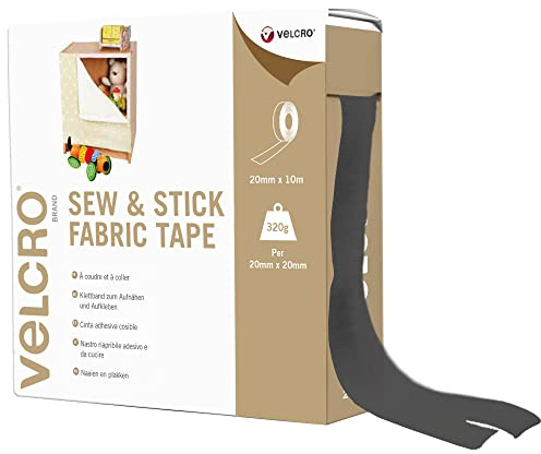 VELCRO varumärke | självhäftande tygband | mångsidigt användbart påsybart krok- och sliptyg med klibbig baksida – perfekt lösning för klädreparationer | svart | 20 mm x 10 m