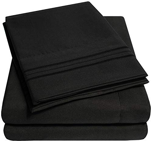 1500 Supreme Collection Bed Sheets - 3 Piece Bed Sheet Set Deep Pocket LOWEST PRICE, SINCE 2012 - Wrinkle Free Hypoallergenic Bedding, 23 Colors - Twin, Black