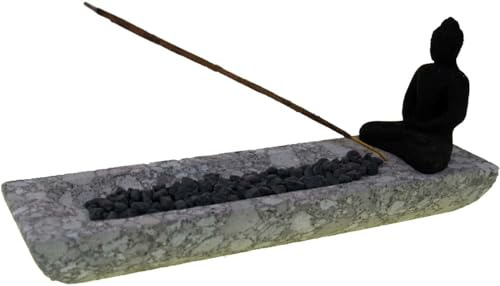 Sandstein Räucherstäbchenhalter mit Buddha Figur, Feng Shui, 8 cm hoch | Aus Sandstein, 700 g, ideal für Meditation, Entspannung, harmonisches Ambiente.