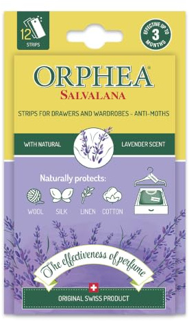 Orphea Anti Moth Strips - Lavander Scent (1 packs, 12 Strips) | Moth Repellent for Wardrobes, Drawers, Shelves - Wardrobe Fresheners for Wool - Moth Paper Strips for Clothes Storage