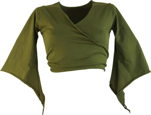GURU SHOP Elfen Top, Top Goa-chic, Wickeltop - Olive, Damen, Size:M