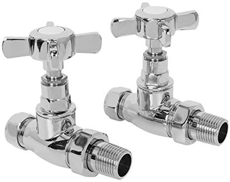 WarmeHaus Traditional Straight Radiator Valves Chrome Pair | for Heated Towel Rail and Radiator, 15mm Inlet
