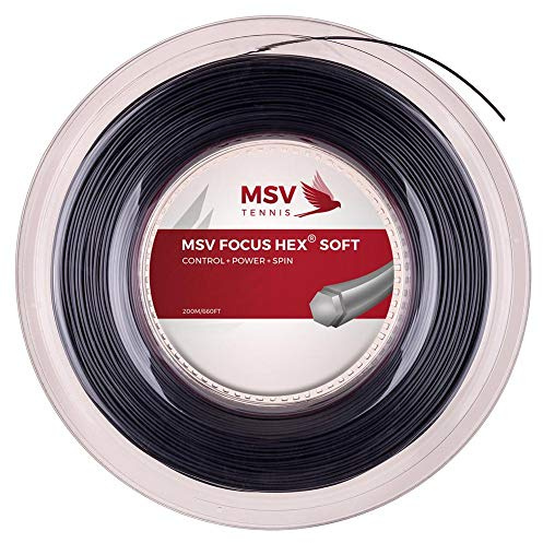 MSV Unisex – Erwachsene Focus-hex Soft snarenrol 200m - zwart Tennis Saite, Schwarz, 1,25 EU