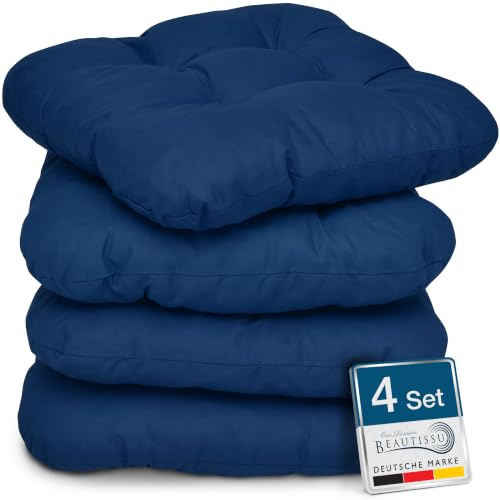 Beautissu 4er Set Sitzkissen Indoor & Outdoor mit Schaumstoff Füllung | 40x40cm Dunkelblau weiche robuste widerstandsfähige Sitzpolster 8cm für Außenbereich Kissen Stuhlkissen Garten Lisa